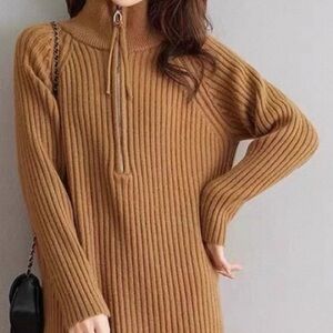 Sweater dress, Caramel/Brown Ribbed 1/2 Turtleneck Sweater